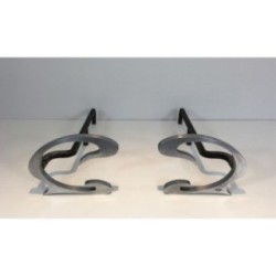 Paire de Chenets Design en Acier Brossé et Fer Forgé - Jean-Paul Créations
