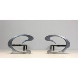 Paire de Chenets Design en Acier Brossé et Fer Forgé - Jean-Paul Créations