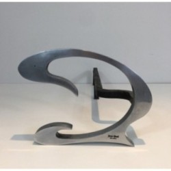 Paire de Chenets Design en Acier Brossé et Fer Forgé - Jean-Paul Créations
