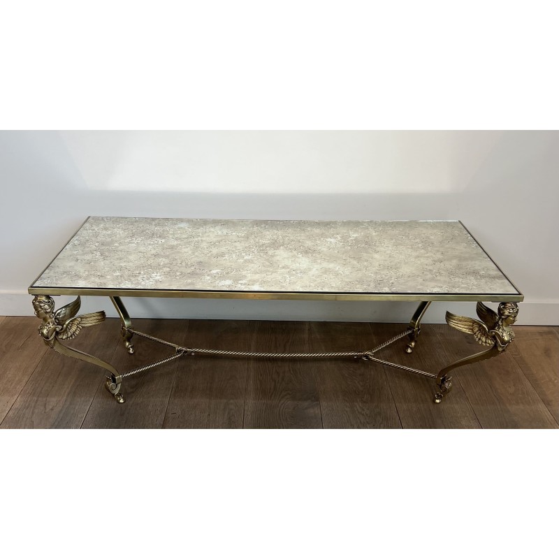Sphinxes Coffee Table Bronze Venere Mirror 1970 - Modern Eye Gallery