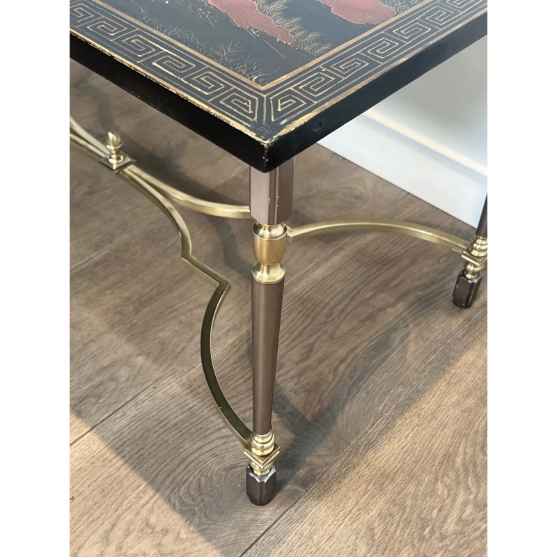 Lacquered Chinese Decor Coffee Table Brass Base 1970 - Modern Eye Gallery
