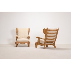 Pair of Brutalist Oak Lounge Chairs | European Design Circa 1960