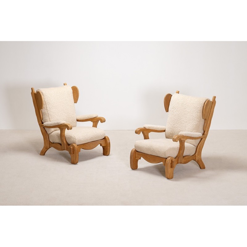 Pair of Brutalist Oak Lounge Chairs | European Design Circa 1960