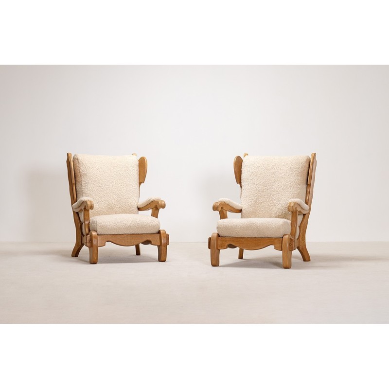 Pair of Brutalist Oak Lounge Chairs | European Design Circa 1960