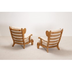 Pair of Brutalist Oak Lounge Chairs | European Design Circa 1960
