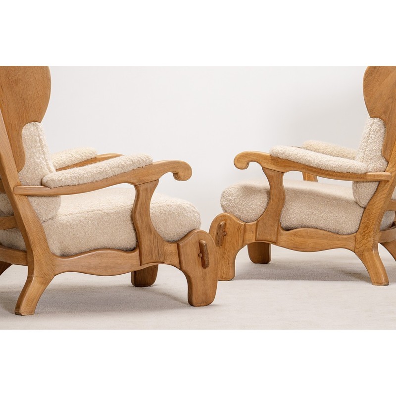 Pair of Brutalist Oak Lounge Chairs | European Design Circa 1960