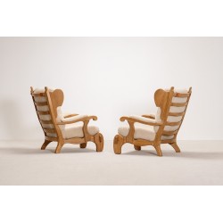 Pair of Brutalist Oak Lounge Chairs | European Design Circa 1960