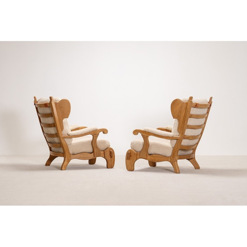 Pair of Brutalist Oak Lounge Chairs | European Design Circa 1960