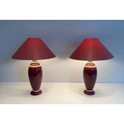 Pair of Pink & Cream Ceramic Table Lamps, French Work, circa 1970