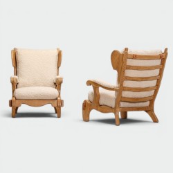 Pair of Brutalist Oak Lounge Chairs | European Design Circa 1960