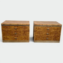 Willy Rizzo Burl Walnut Nightstands | Italian Design 1970s