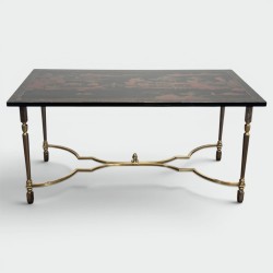 Lacquered Chinese Decor Coffee Table Brass Base 1970 - Modern Eye Gallery