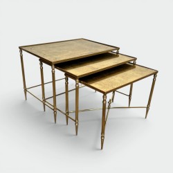 Nesting Tables Black Lacquered Metal Gilded Tops 1970 - Modern Eye Gallery