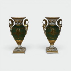 Pair Empire Style Porcelain Vases | Swan & Fasces Decor