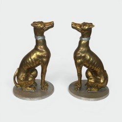 Pair Gilded Wood Greyhounds | Mid-20th Century Italian Sculpture