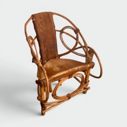 Rattan & Cowhide Armchair | 1960s-1970s Italian Design