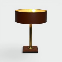 Camel Leather & Brass Desk Lamp | Jacques Adnet Style 1970s
