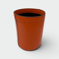 Orange Leather Wastebasket Saddle Stitch | Vintage Hermès Style