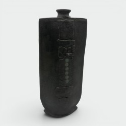 Large Brutalist Black Ceramic Vase | Signed 1970s Studio Pottery
