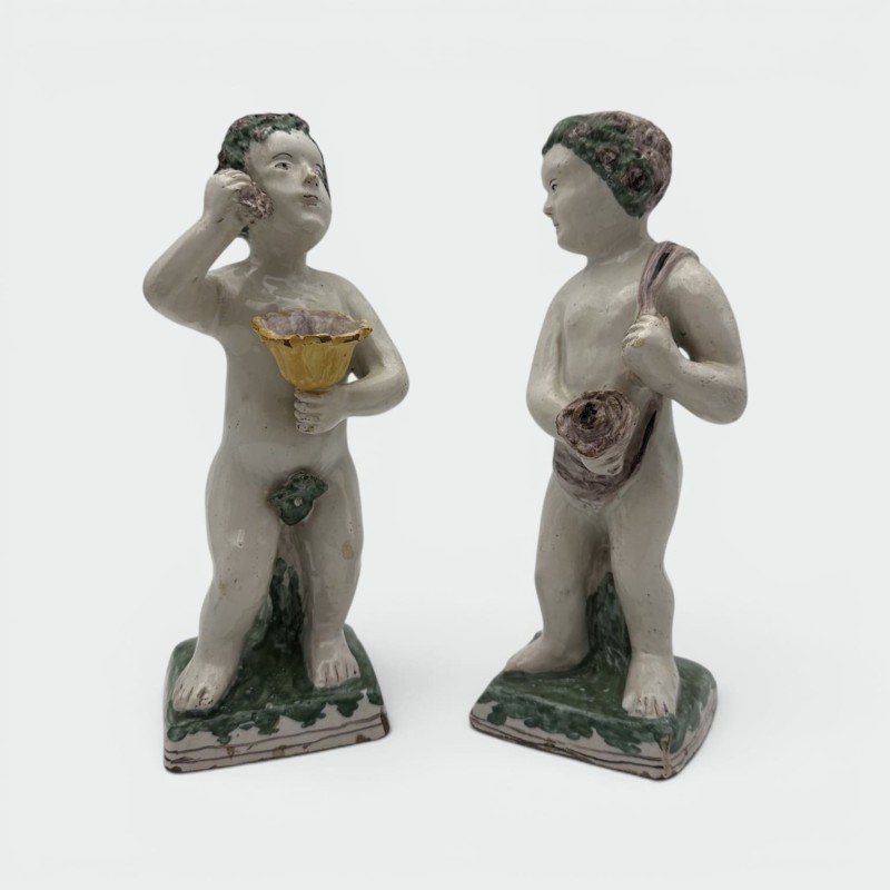 Pair of Brussels Faience Allegorical Figures of the Seasons, Late 18th - Early 19th Century.