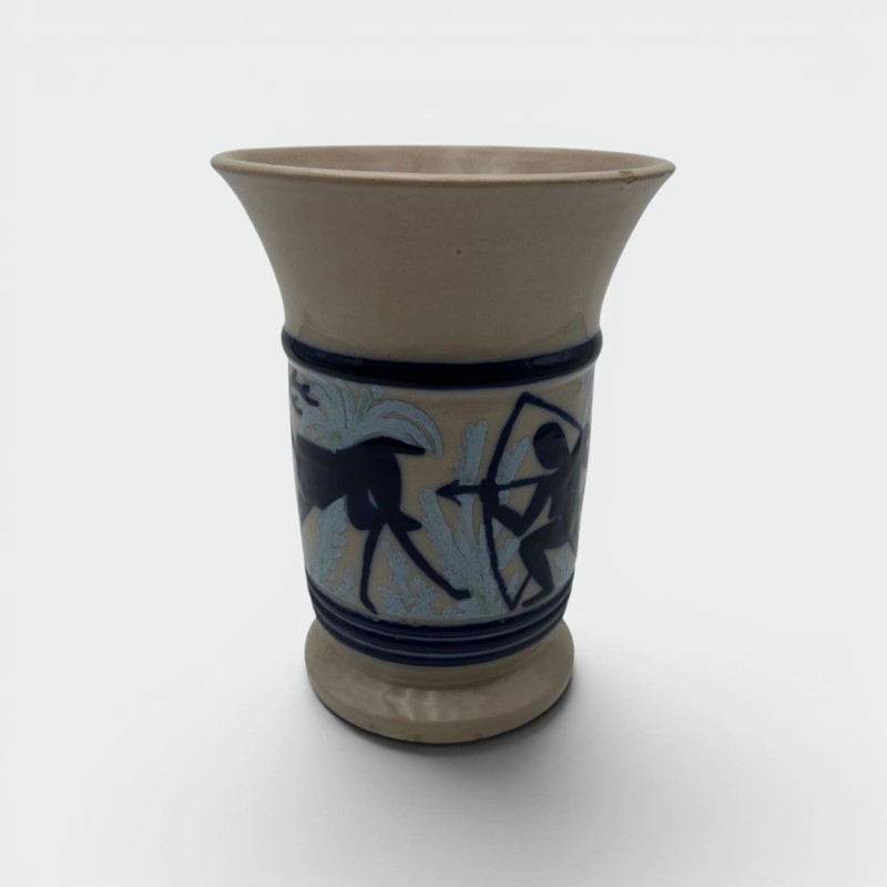 Ceramic Vase with Figurative Hunting Scene Decor, circa 1930
