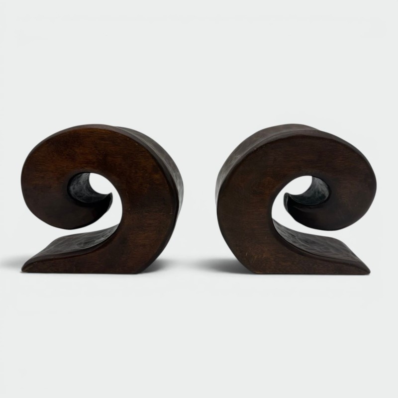Pair of Walnut Bookends, in the Style of Alexandre Noll, France, circa 1950