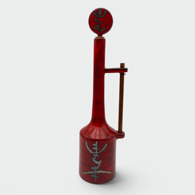 Modernist Red Glazed Ceramic Bottle with Sculptural Stopper, Signed, circa 1970