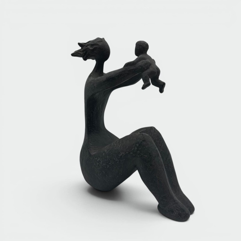 Modernist Ceramic Sculpture of a Woman Carrying a Child, France, circa 1970