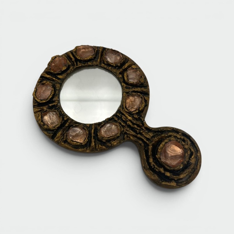 Gilt Metal Hand Mirror, in the Style of Line Vautrin, Italian Work, circa 1970