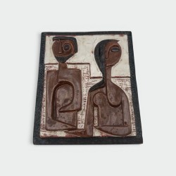 Glazed Terracotta Wall Panel Depicting a Couple, Ostend, 1972