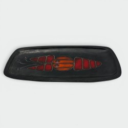 Black Ceramic Dish or Vide-Poche with Fish decoration by Oswald Tieberghien, circa 1970