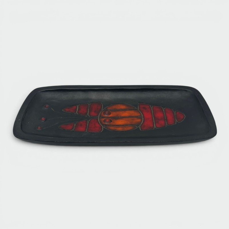 Black Ceramic Dish or Vide-Poche with Fish decoration, by Oswald Tieberghien, circa 1970
