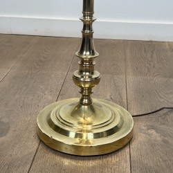 Pair of Brass Floor Reading Lamps with Articulated Arm and Grey Velvet Shades, in the Manner of Maison Jansen, 1970s Work