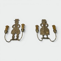 Pair of Neoclassical Brass Sconces with Figural Decoration, Man and Woman with Two Lights, 1950s