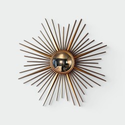 Sunburst Mirror in Gilt Metal with a Convex Mirror, in the Style of Chaty Vallauris, Circa 1960