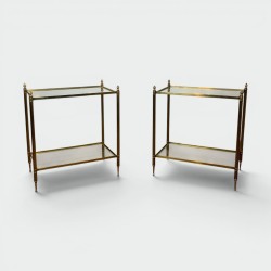 Pair of Two-Tier Brass and Glass Side Tables, Maison Jansen, 1950s /A