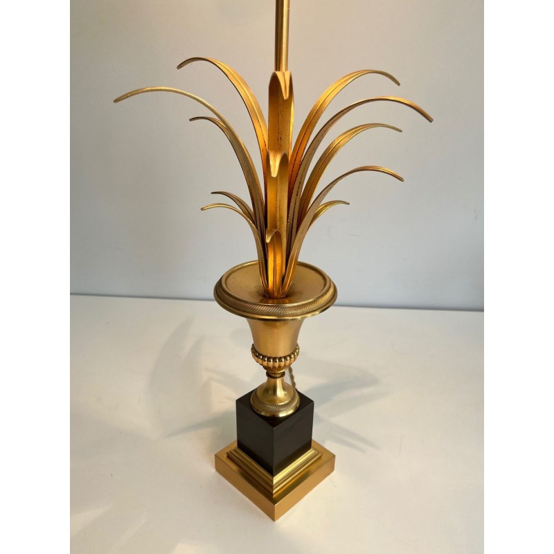 Pair of Palm Tree Brass and Black Lacquered Brass Neoclassical Style Table Lamps in the style of Maison Charles