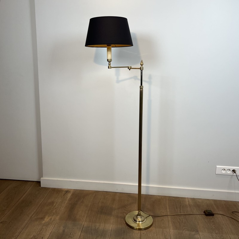 Floor Reading Lamps with Articulated Arm in Gilt Brass, Neoclassical Style, Attributed to Maison Jansen, Circa 1970
