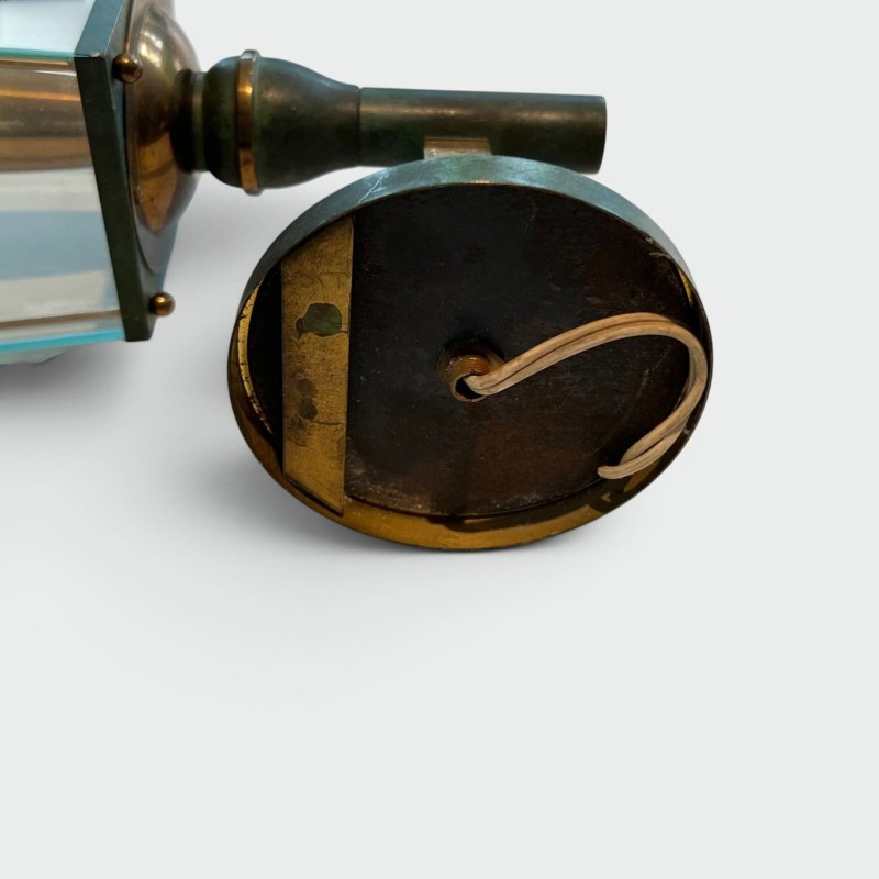 Pair of Lantern Sconces in Green-Patinated Metal and Brass with Glazed Panels, French Work, by Pietro Chiesa for Fontana Arte