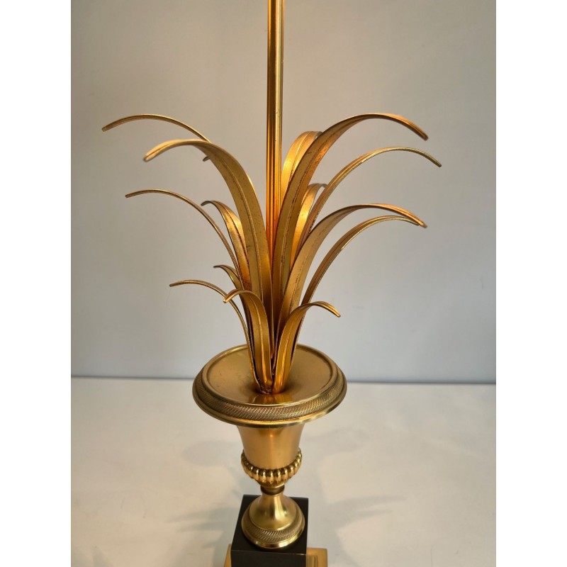 Pair of Palm Tree Brass and Black Lacquered Brass Neoclassical Style Table Lamps in the style of Maison Charles