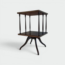 Revolving Two-Tier Table in Mahogany and Brass with Turned Colonnettes, English Work, Circa 1900
