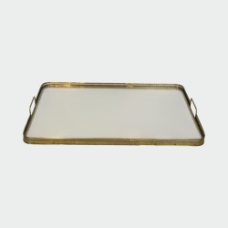 Rectangular Serving Tray with an Openwork Brass Gallery, in the Style of Maison Baguès, 1960s