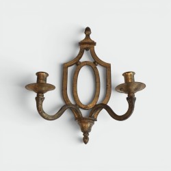 Wall Light in Gilt Wrought Iron with an Oval Escutcheon and Two Arms, in the Style of Gilbert Poillerat, Circa 1940
