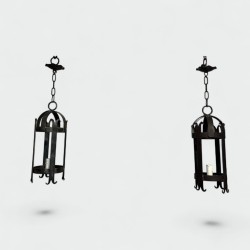 Pair of Cylindrical Wrought Iron Lanterns, Artisanal Work, 1950s