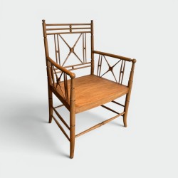 Vicario Armchair in Natural Faux Bamboo Wood with Lattice, Circa 1900