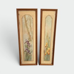 Pair of Art Nouveau Decorative Panels with Purple and Yellow Irises, Circa 1900