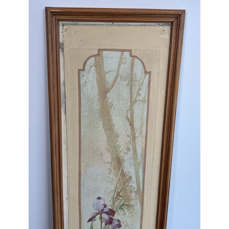 Pair of Art Nouveau Decorative Panels with Purple and Yellow Irises, Circa 1900