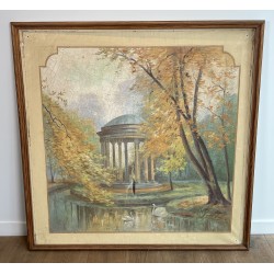 Large Art Nouveau Decorative Panel with the Temple of Love and Swans, Autumn Landscape, Circa 1900