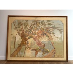 Large Art Nouveau Decorative Panel, Allegory of the Grape Harvest, by the Couteau & Duhamel Workshop in Calais