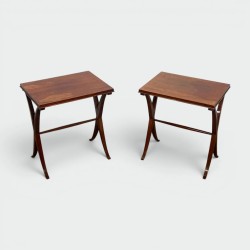 Pair of Side Tables in Mahogany with X-Shaped Base, French Work, 1940s.